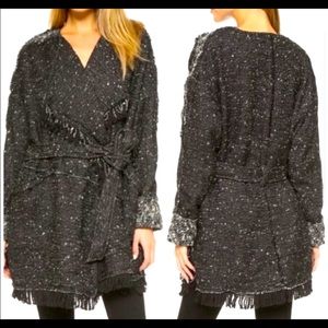 Free People Black Tweed Belted Coat